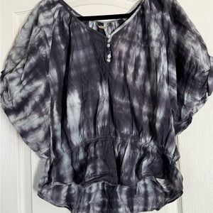 Gray and Purple Dolman Sleeve Tie Front Blouse
